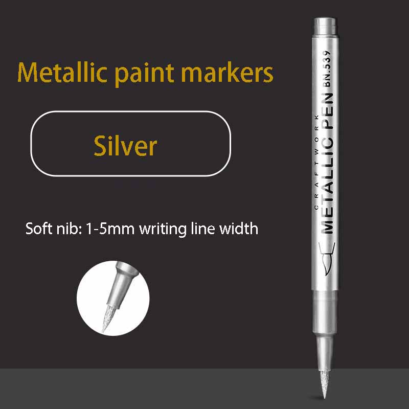 

Metallic Highlighter & Paint Marker Set Gold/Silver Waterproof Pens for Signatures Art Outlines & DIY Crafts Soft nib срібний