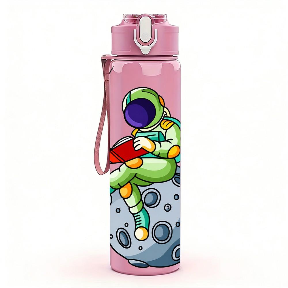 1PC Space Astronaut Moon Planet 750ml Color Plastic Sports Water Bottle Leakproof Flip Straw Lid Suitable for Sports Office Home Use