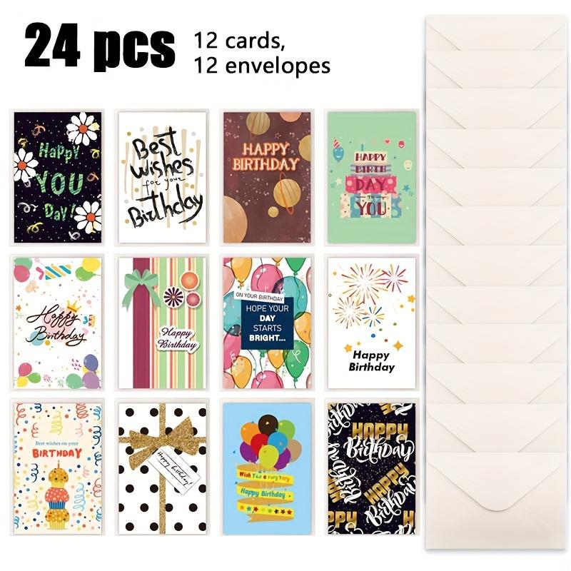 Creative Birthday Card Set (24pcs) – 12 Envelopes, Blessing Stamping Cards & Blank Sticky Notes for Parties