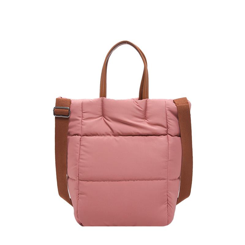 Geantă de mână cu puf moale de toamnă și iarnă, geantă tote din bumbac umplută cu nailon, linie simplă de cusut, geantă de umăr