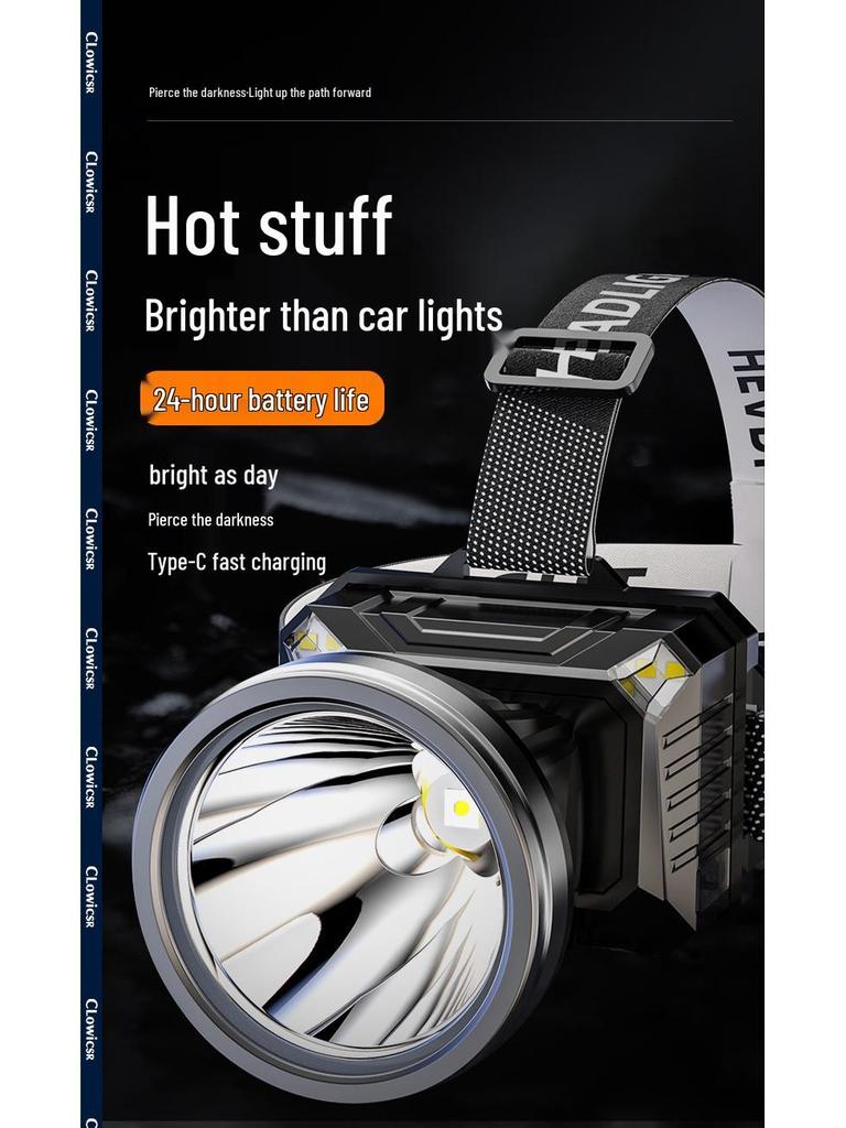 Rechargeable High Power Headlamp: Super Bright White Laser with Long Battery Life and Durability for Outdoor and Mining Use.