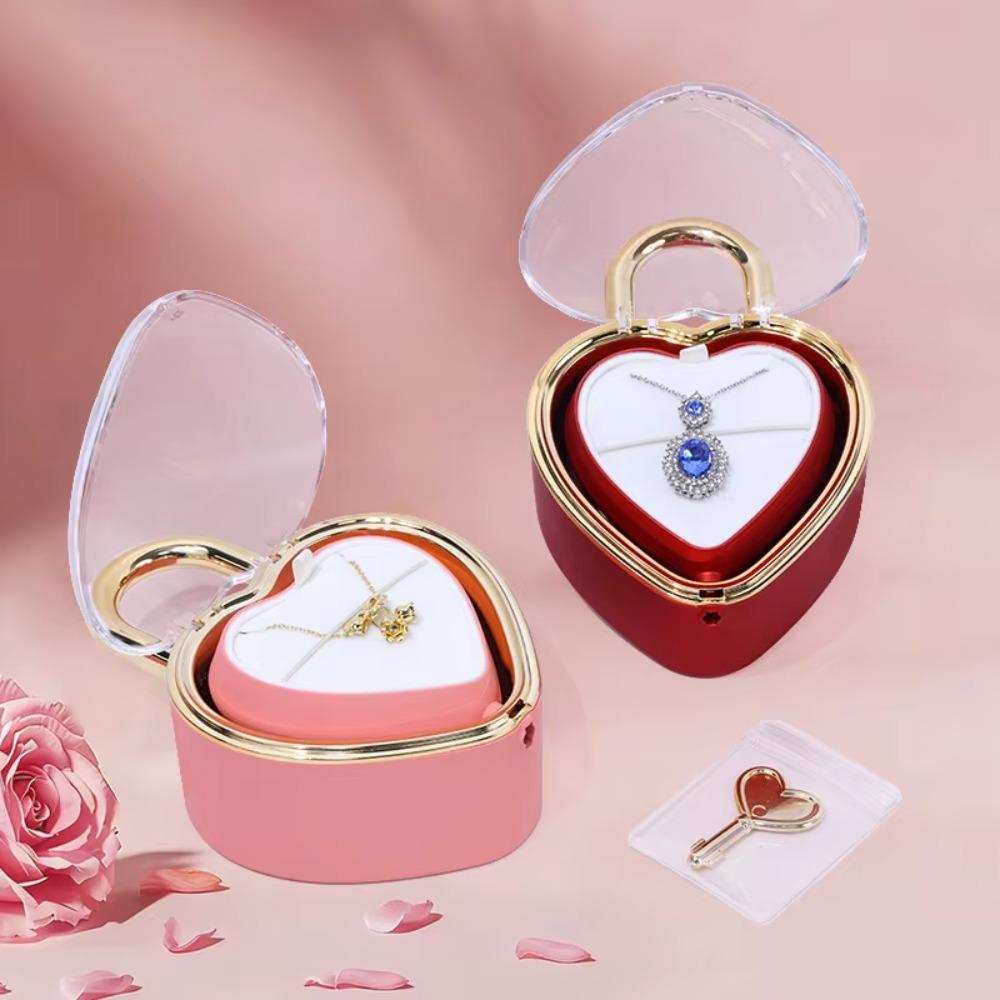 Luxury Heart-shaped Padlock Jewelry Box Rotation Valentine's Day Gift Box Finger Ring Box Proposal