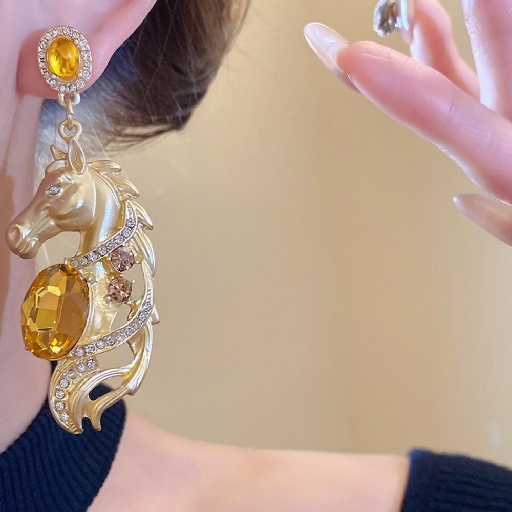 Rhinestone Crystal Luxury Pony Earrings Zodiac Horse Horse Mascot Drop Earrings Ear Decor