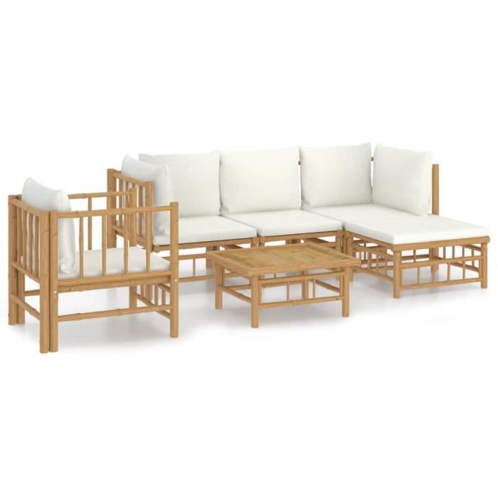 VidaXL Garden Lounge Set 6 Pcs with Cream White Cushions Bamboo 3155179