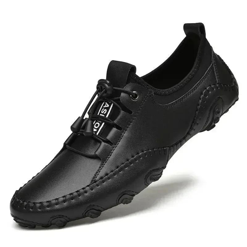 Chaussures décontractées en cuir véritable pour hommes, mocassins faits à la main, souples et ajourés, chaussures de conduite respirantes pour hommes