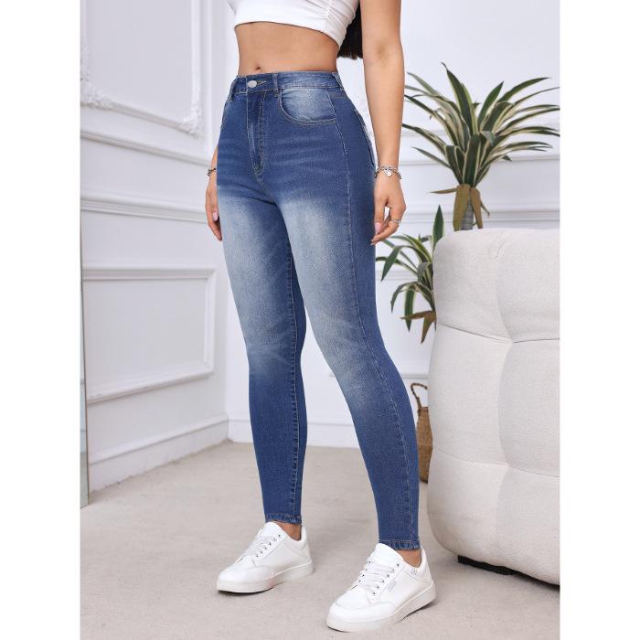 2025 Women s European and American Style Skinny Blue Stretch Denim Jeans XL синий