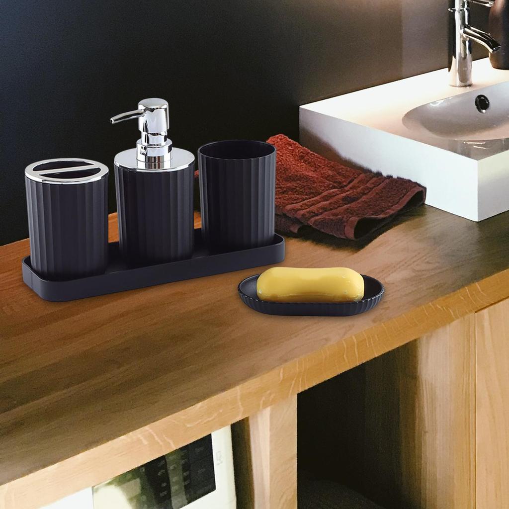 5 Piece Modern Bathroom Accessory Set, with Soap Dispenser Bottle, brush Holder, Tumbler, Dish