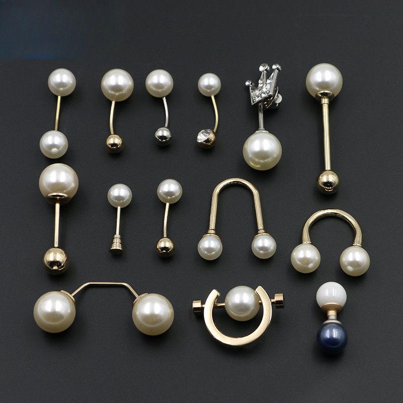 Pearl Decorative Buckle One-Word Button Cuff Pin Buckle Clothes Coat Jacket Accessories Shawl Silk Scarf Shirt Buckle