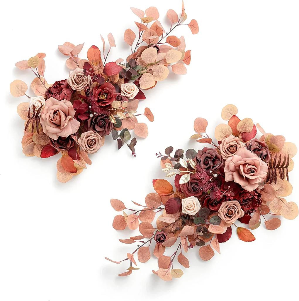 2PCS Artificial Floral Swags Centerpieces Wedding Flower Greenery Arrangements for Table Car Wall Window Arch Home Garden Decor