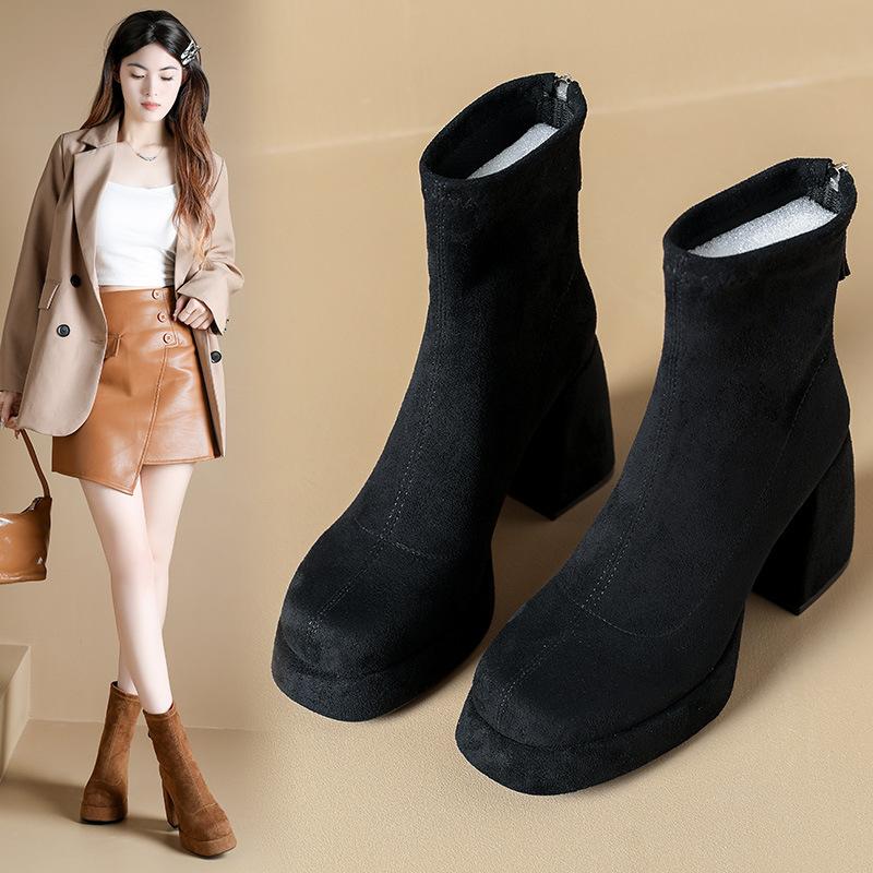Fashion Suede Super High Heels Women Boots Ankle Chelsea Shoes New Winter Chunky Dress Shoes Party Elegant Pumps Goth Botas Mujer