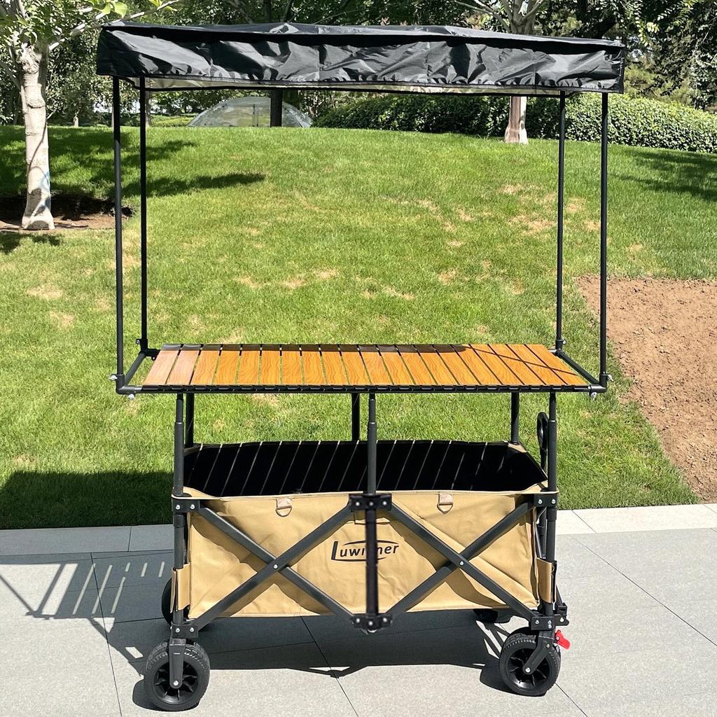Luwinner Double-Bottom 1.2m Foldable Liftable Pushcart with Canopy
