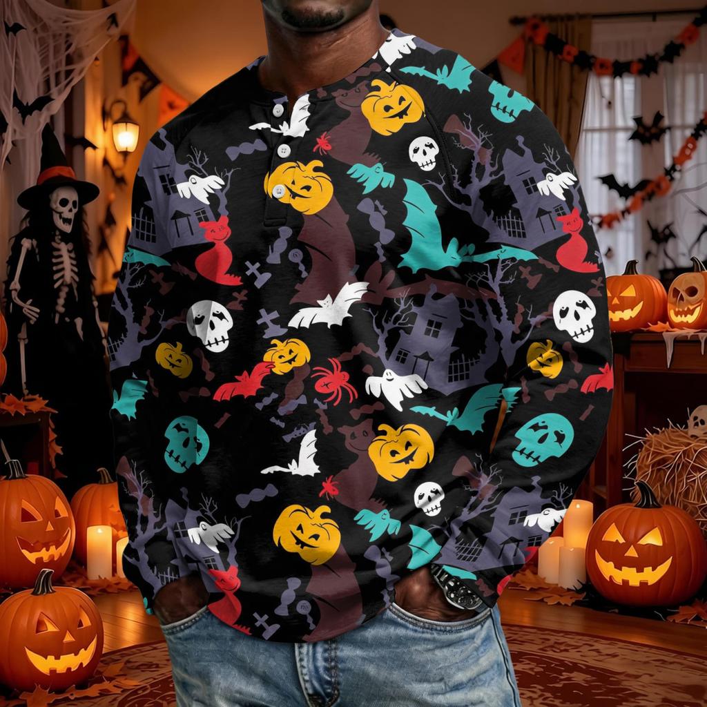Men's Long Sleeve Shirt Loose Fit Casual Top for Halloween and Everyday Wear