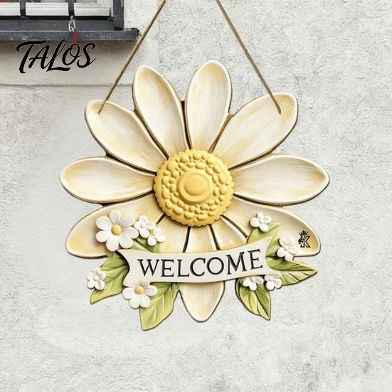 Entryway Welcome Plaque Wooden Sign, Rustic Door Hanging 2D Daisy Butterfly Print, Front Decor Halloween Thanksgiving Easter Seasonal Holiday Sign for