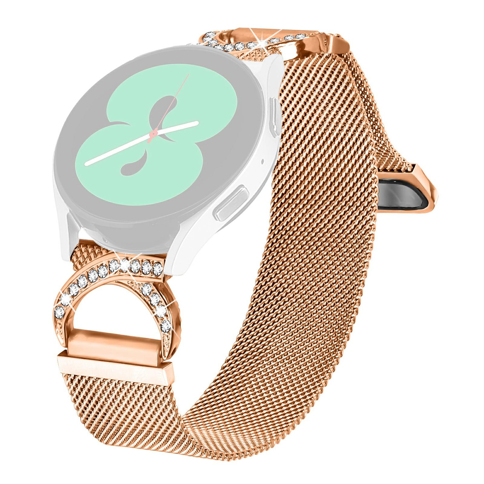 

For Garmin Instinct 2S Watch Band Milanese Metal Strap Rhinestone Decor Rose Gold