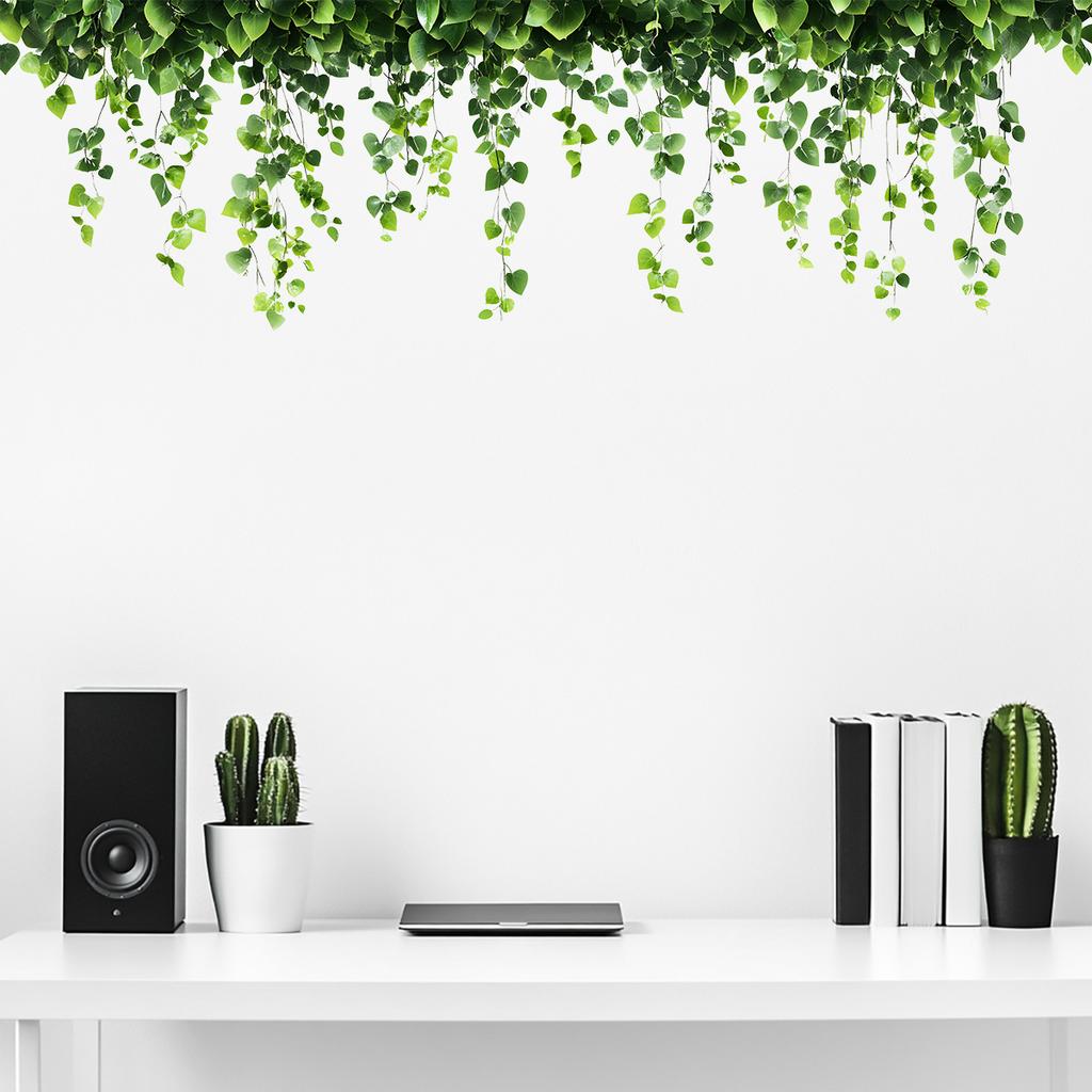 Kreativní Samolepka na zeď se zelenou rostlinou a liánou, Samolepicí, Odnímatelná PVC Samolepka na zeď pro dekoraci stěny v ložnici a obývacím pokoji