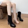 2025 neue High Heels elastische dünne Stiefel europäisch und amerikanisch retro eckige Spitze dicker Absatz wasserdicht Plateau schwarze High Heel Stiefel