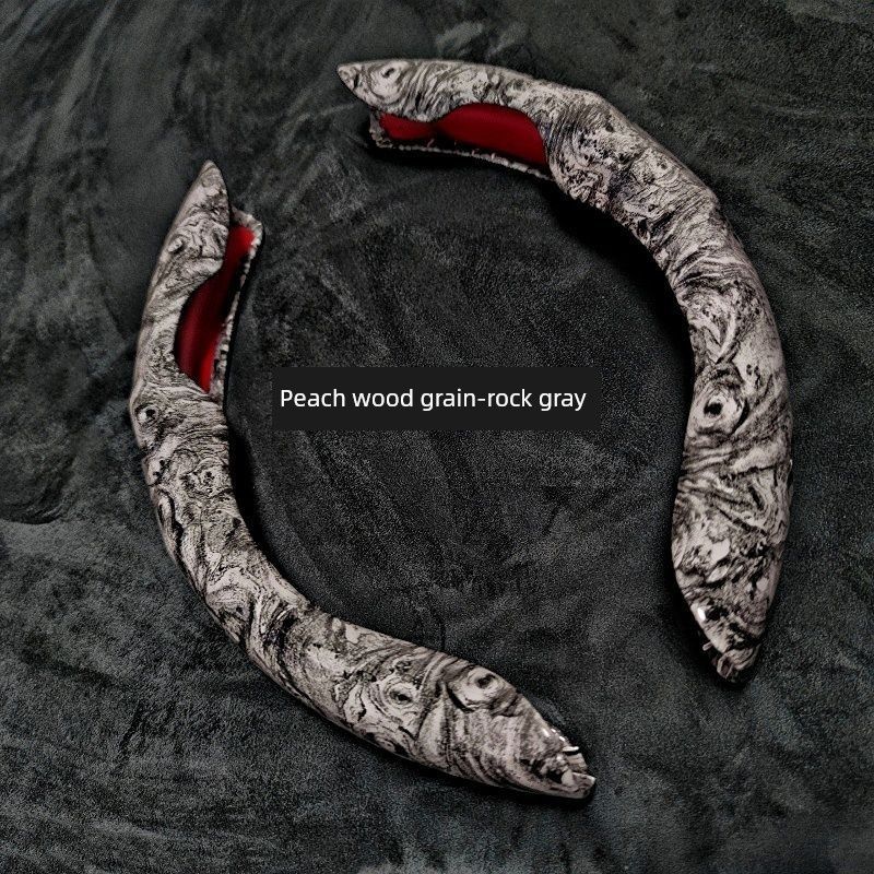 

Grain Car Steering Wheel Cover, Non-Slip, Wear-Resistant, Sporty, High-End, Fashionable, Suitable for All Seasons, Large Dog-Style Handlebar Cover Luxurious Peach Wood Grain [Rock Gray] Pair