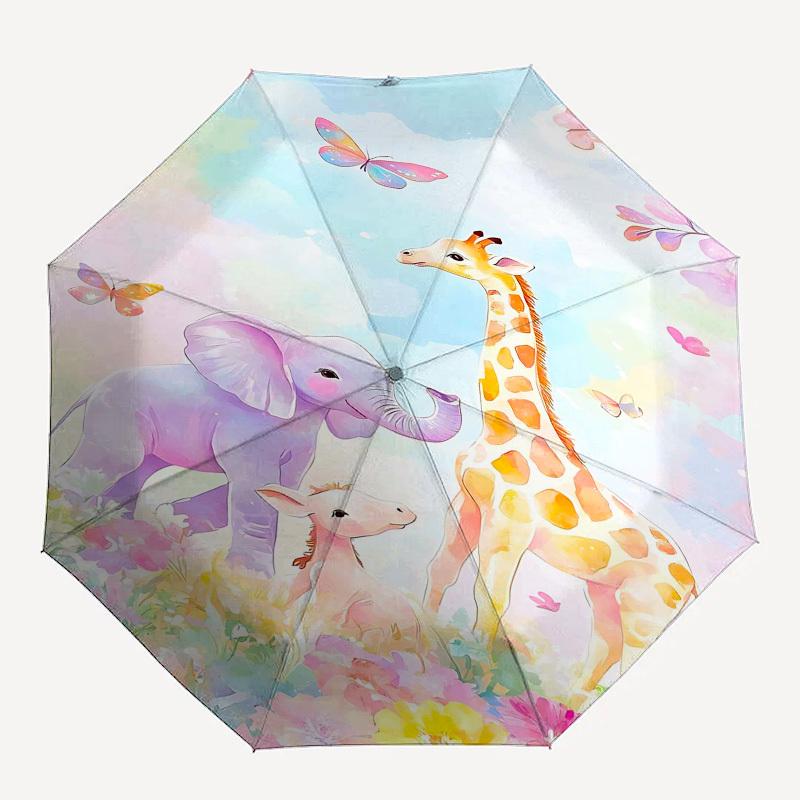 

1PC Giraffe Elephant Umbrella-8-Rib Reinforced Portable Folding Travel Suitable for All Seasons Outdoor Daily -Z0474