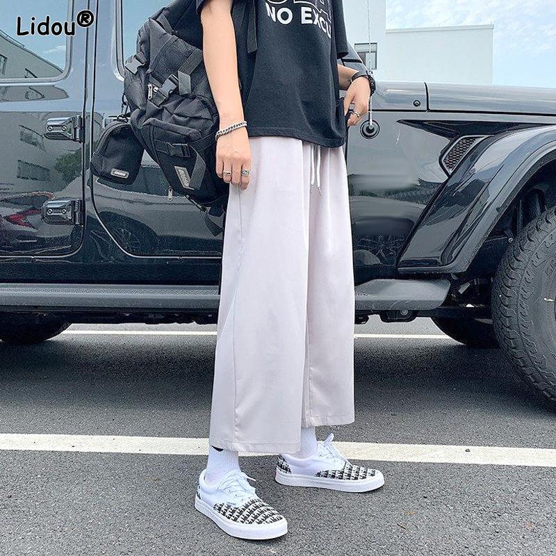 Men's Clothing 2023 New Neutral Solid Color Straight Man Loose Simplicity Fashion Young Style Casual Comfortable Wide Leg Pants