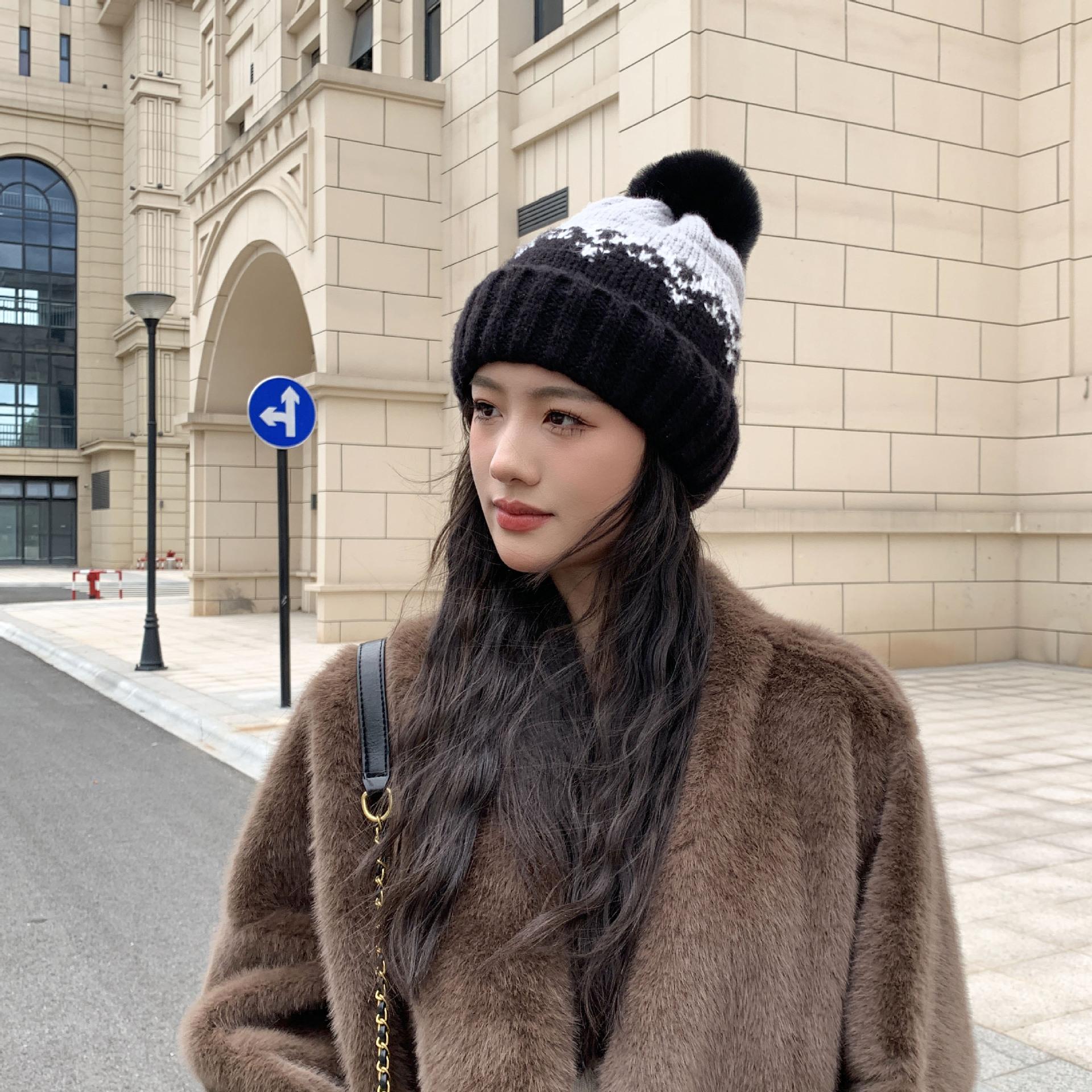 

New Warm Knitted Hat for Women for Women Korean Style Versatile Plus Velvet Thickened Windproof Ear Protection Wool Hat