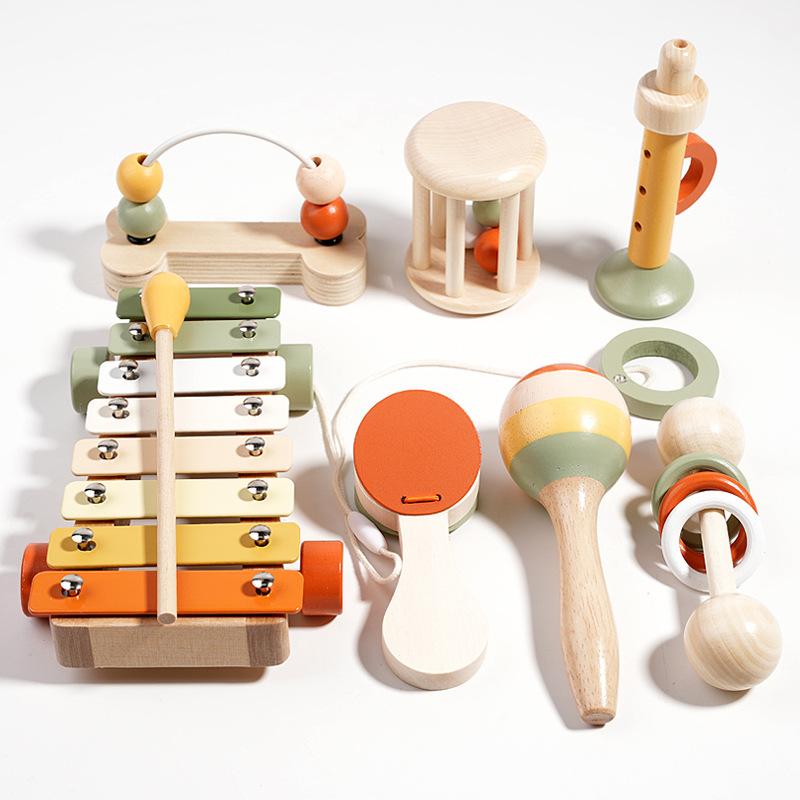 Early Education Puzzle Soothing Rattle Toy Montessori Orff Musical Instrument Baby Grip Training, Wooden