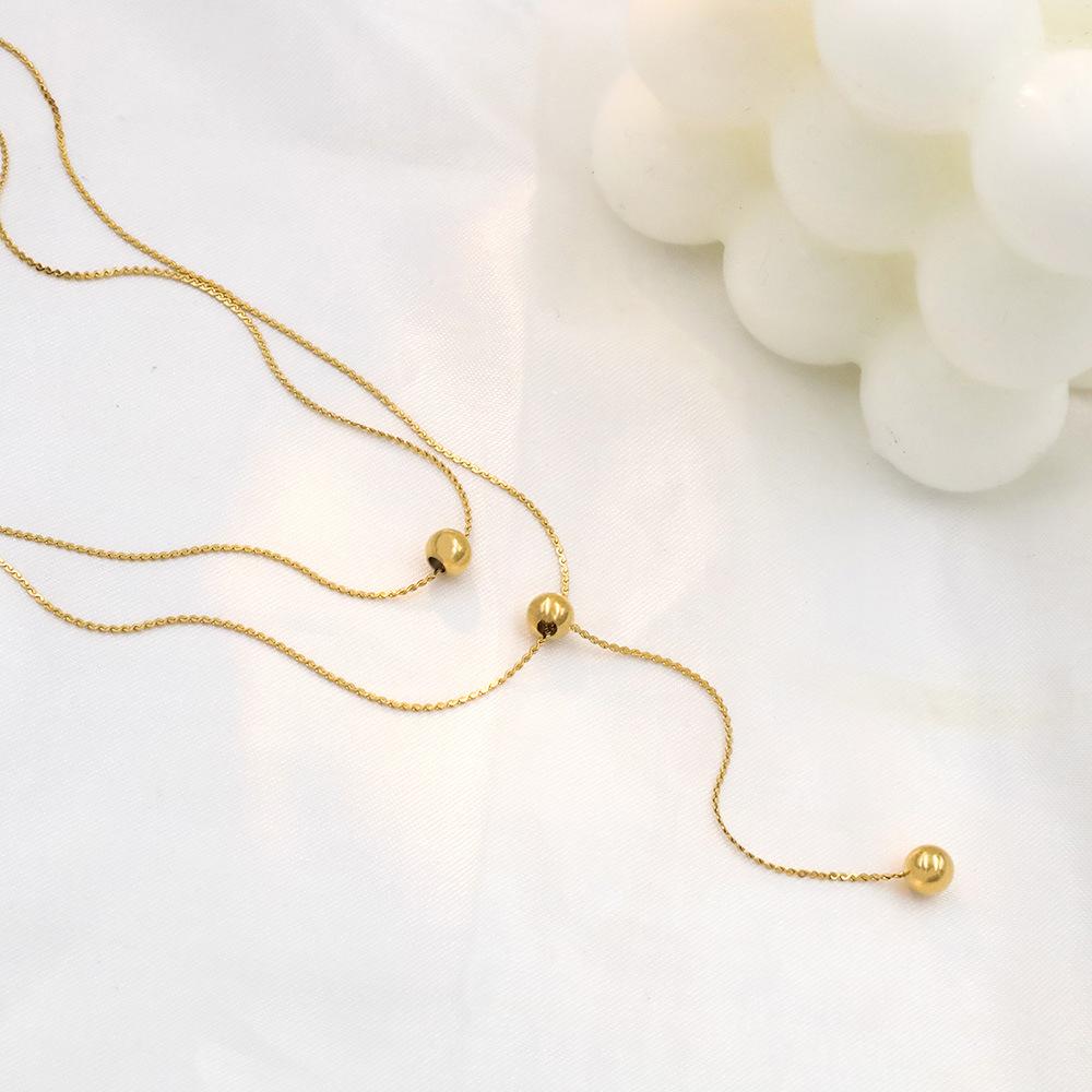 Accessories Temperament Long Sliding Bead Clavicle Chain Stylish And Simple Double Layer Stacked Bead Necklace Women'S Premium