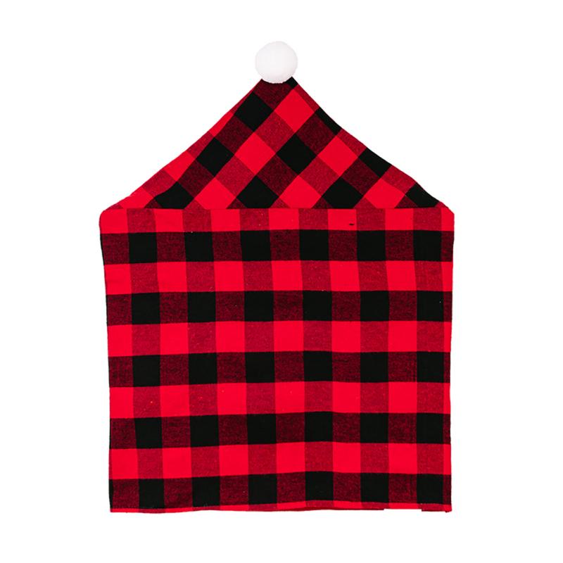 4 pezzi di coprisedie natalizie in plaid rosso nero con coprisedili per sedie in peluche bianco per Natale