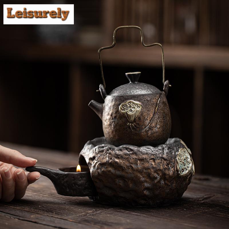 Japanese Gilded Iron Glaze Lotus Pot Warm Tea Stove Coarse Candle Heating Table Insulation Base Boiling Kettle Kung Fu Teaset