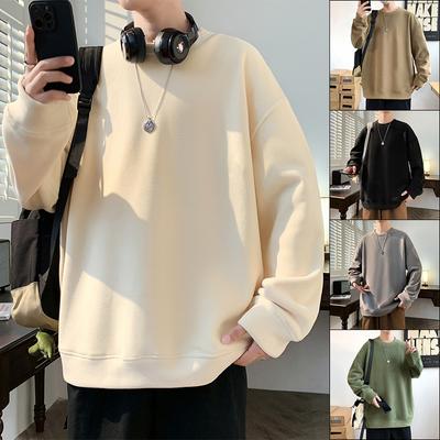 Frühling und Herbst Neuer schwerer Langarmpullover für Herren Vielseitiger lässiger einfarbiger lockerer Oberteil österreichischer Samt Warmer Rundhalsausschnitt Trendy
