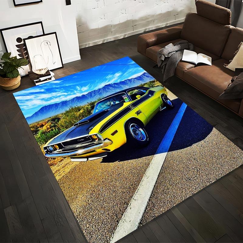

Vintage Yellow Muscle Car Design with Black Hood1Road and Mountain Background Suitable for use as an anti-slip1 for1room and bedroom sofas 40x60cm( 15x23in )
