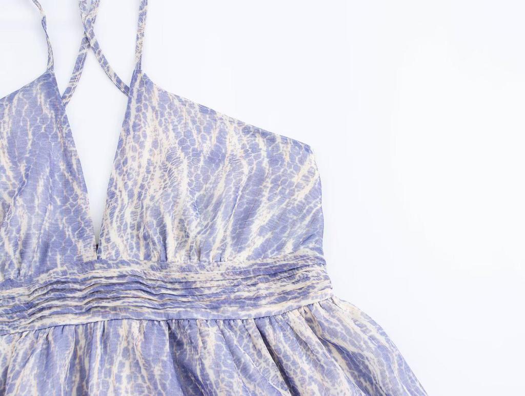 2025 Spring/Summer Sexy Backless V-Neck Spaghetti Strap Chiffon Print Dress