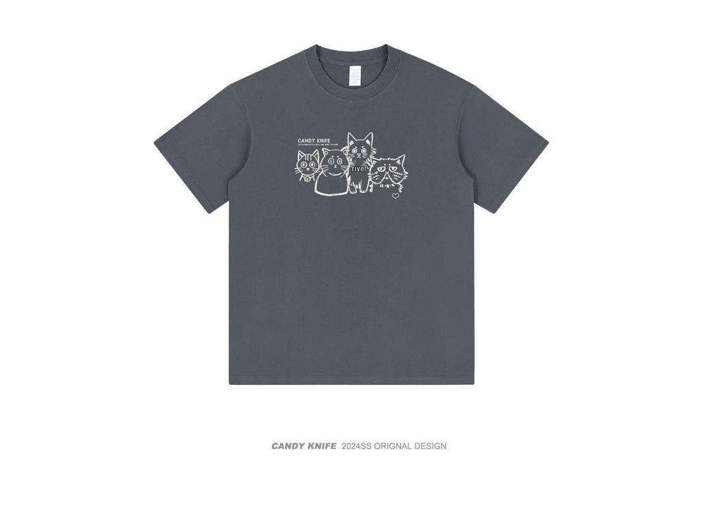 230g Pure Cotton Graffiti Puppy T-Shirt, Short Sleeve, Summer Student/Couple Outfit