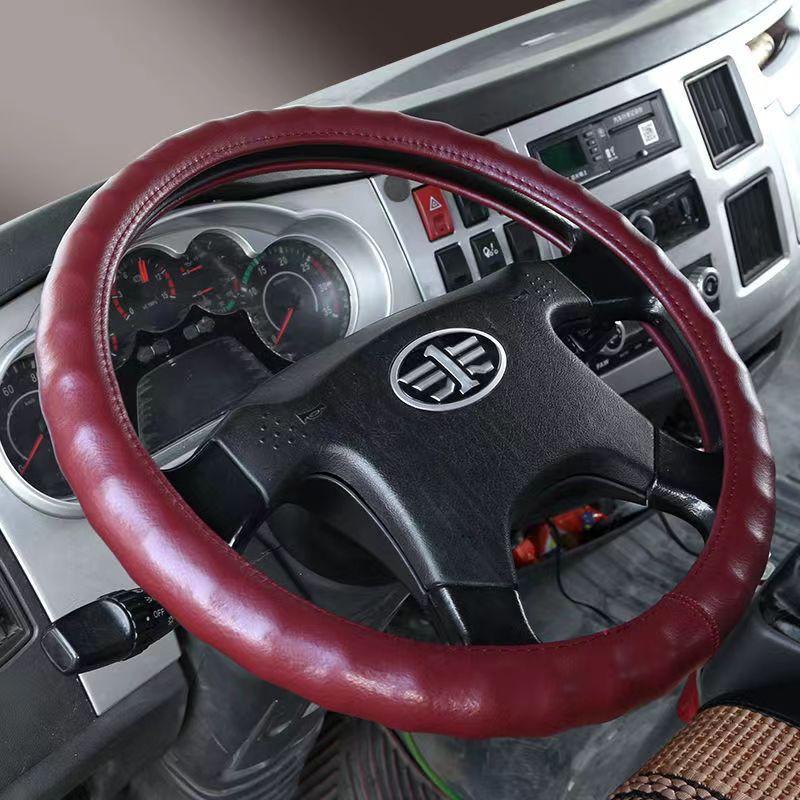 Genuine Leather Steering Wheel Cover Truck Bus Universal Fit 36-50cm Diameter All Season Sport Style