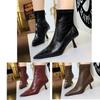 Botas Femininas Retro de Bico Fino Salto Agulha Elásticas de Ajuste Slim