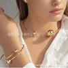 Fashion Minimalist Temperament Metal Geometric Beads Women'S Open Neck Ring Bracelet Two-Piece Set