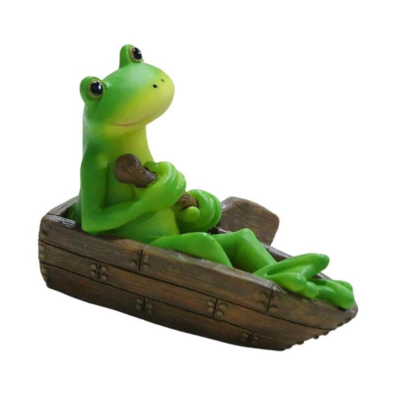 

Resins Traveling Boating Frogs Miniature Figurine for Garden or Shelf Decors Animal Sculpture Car Dashboard Ornament