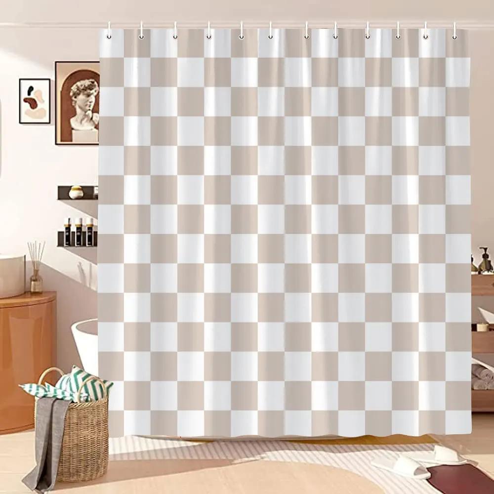 Vintage Geometric Lines Shower Curtain Modern Abstract Bohemian Minimalist Tones Polyester Fabric Shower Curtains Bathroom Decor