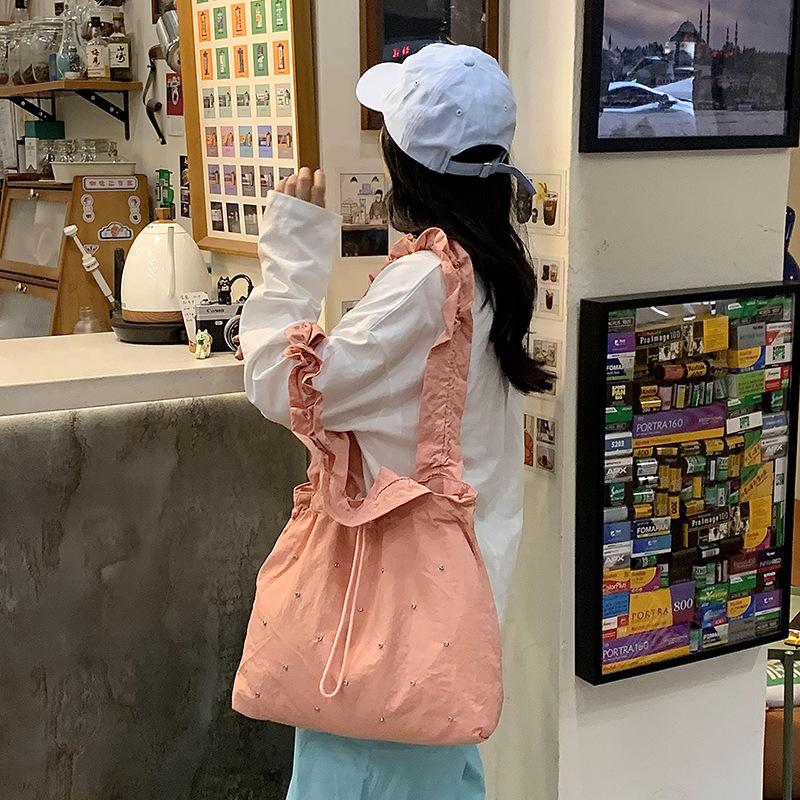 Small clear literary canvas bag women's summer 2025 new trendy Korean pleated tote bag versatile large capacity bag