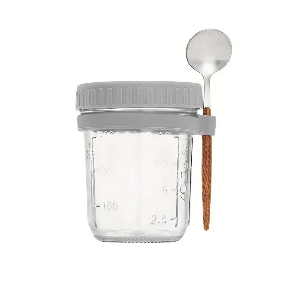 

350 мл стакан для овса на ночь с крышкой и ложкой, герметичная чашка для еды, завтрака, переносная чашка для хлопьев, молока, салата, йогурта, кухонный предмет 301-350ml серый