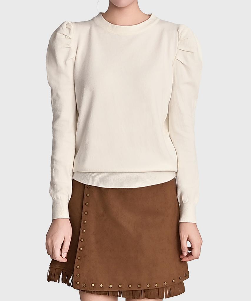 Keulleiseu Round Neck Puff Sleeve Knit_Black