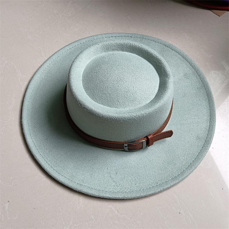 2026 Fedora Hat Winter Round Convex Flat Top Belt Accessories Rose Red Felt Jazz Hat for Men and Women Fedora Gorras