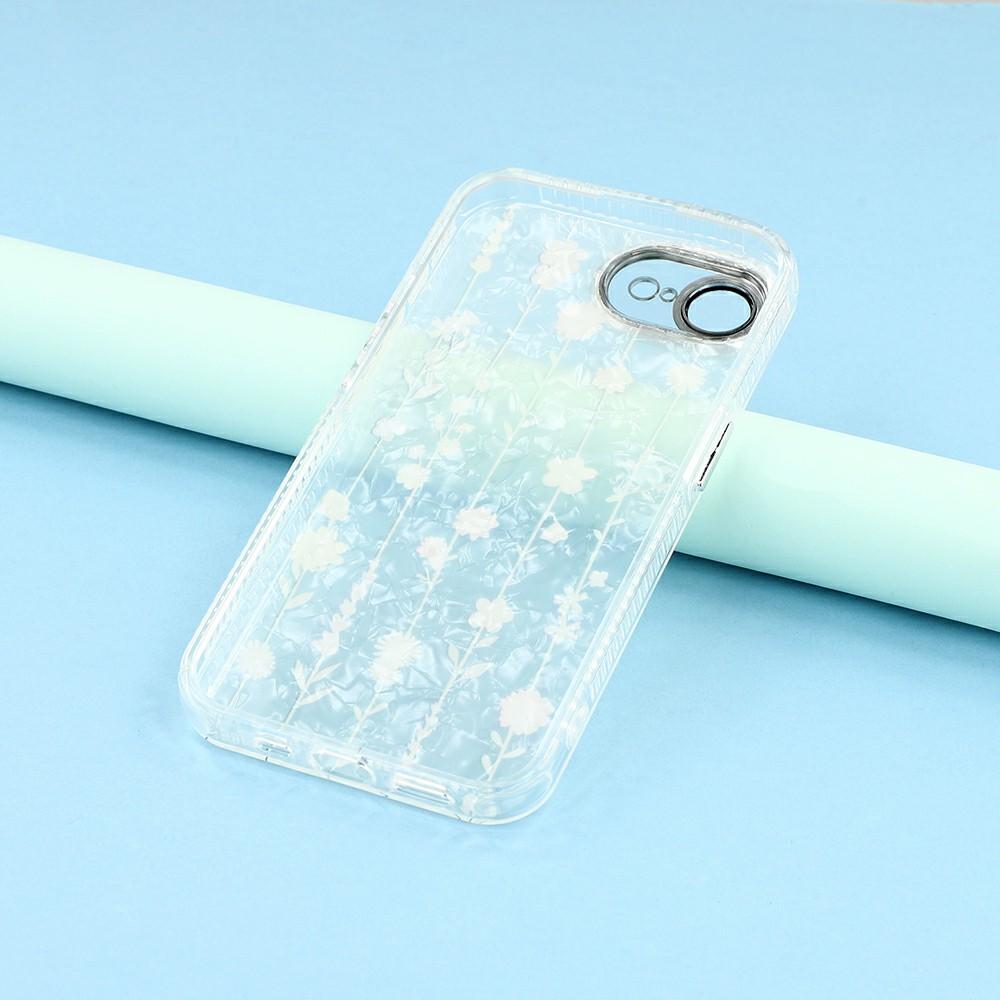 Für iPhone 16e Hülle Galvanisiertes Blumenmuster IMD TPU+PC Handy-Rückseite mit Glaslinsenfolie