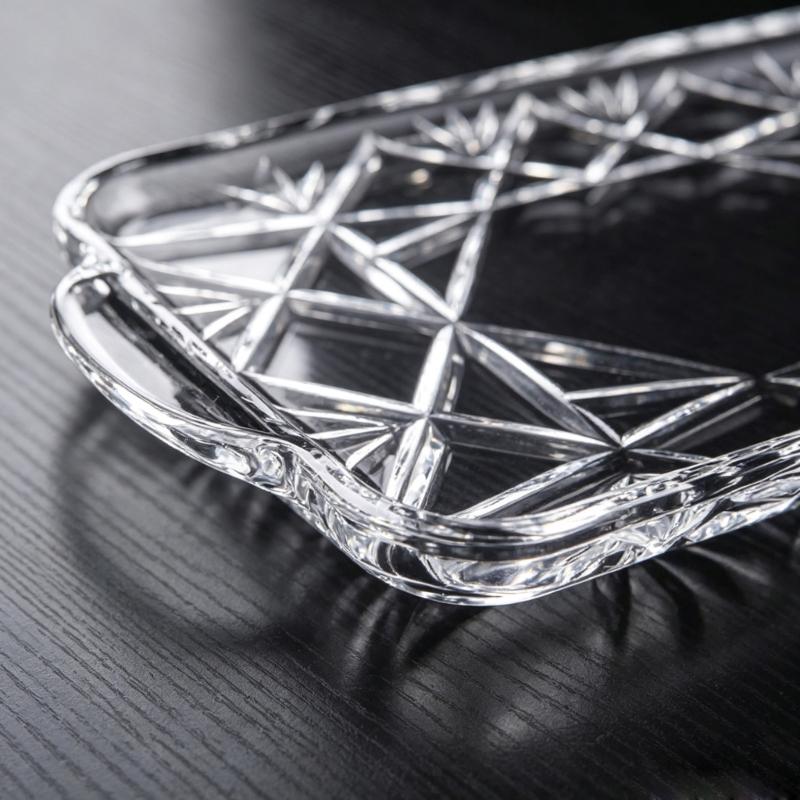 Rectangular Crystal Serving Tray Platter Decorative Tray with a Clear Body, Faceted Pattern and Raised Border for Arranging and Presenting Household