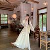 Seaside Vacation Style One-word Shoulder Straps Long-sleeved Shirt Women's Clothing Autumn High-waisted Thin Skirt Two-piece Set