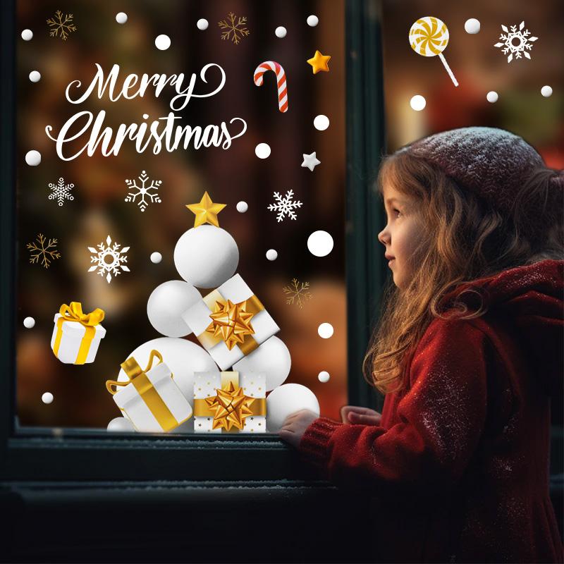 Christmas Window Sticker Santa Claus Snowman Glass Sticker Set Christmas Decoration For Home Kids Room Wall Decal 2025 New Year