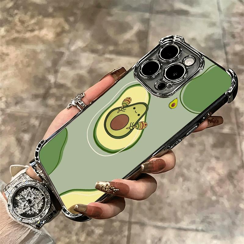 Cartoon Cute Avocado Plating Phone Case For Iphone 16 17 Pro Max Air 16E 14 15 Plus 12 13 Mini Anti-Fall Airabag Cover