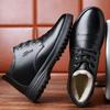 2025 Winter Velvet Thickened Leather Men's Shoes Warm Cotton Shoes Middle-aged and Elderly Lace-up Men's Shoes Non-slip Comfortable Soft Sole
