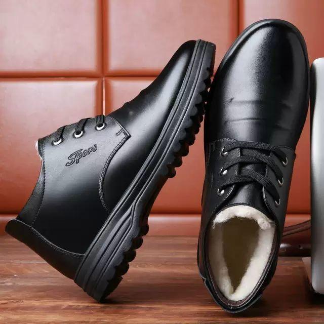 2025 Winter Velvet Thickened Leather Men's Shoes Warm Cotton Shoes Middle-aged and Elderly Lace-up Men's Shoes Non-slip Comfortable Soft Sole