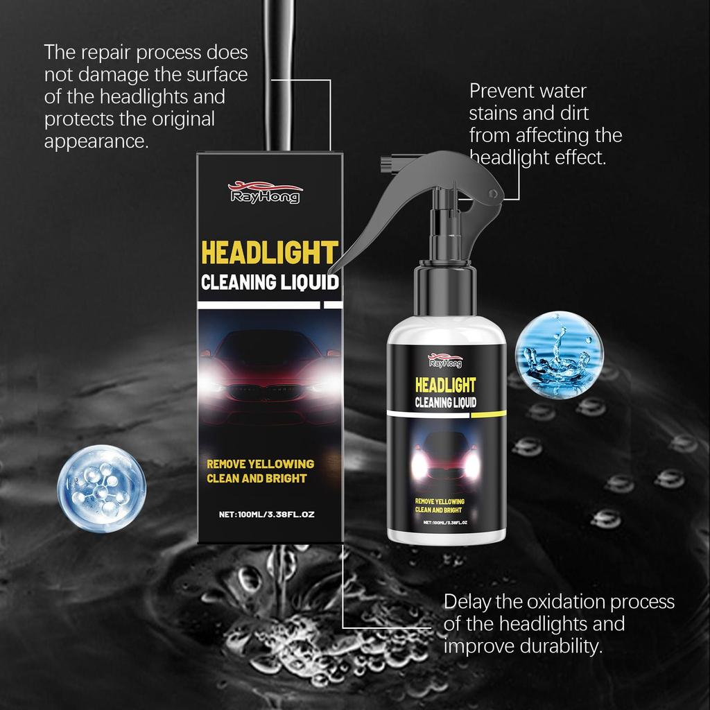 RAYHONG Automotive Headlight Cleaner Headlight Maintenance & Restoration Removes Stains & Enhances Brightness Polishing Headlight Care Agent 100ML