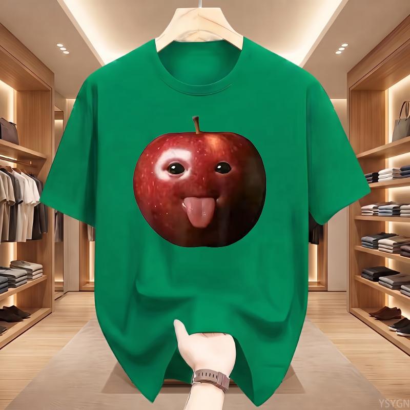 Funny Silly AI Apple Gen Z Meme BrainRot Humor Tongue Out Tshirt for Unisex T Shirts Crewneck Short Sleeve Tops Unisex Clothing